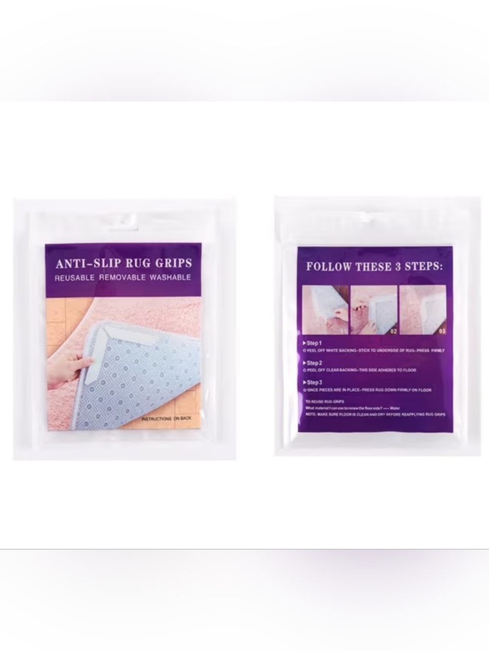 Anti-Slip Rug Grips, Reusable Removable Washable Double-Sided Carpet